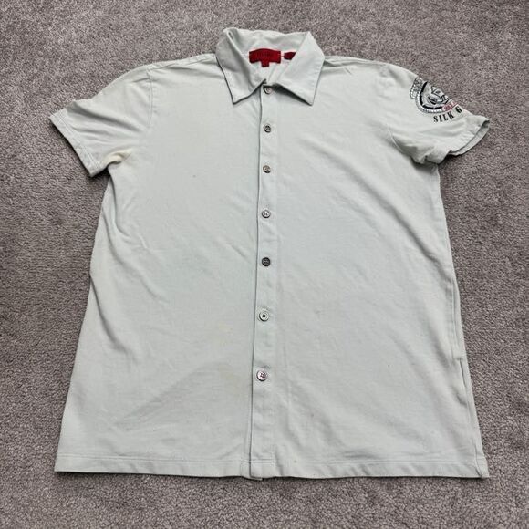 Hugo Boss Button Down Polo Shirt Men Small Light Blue Embroidered Studded Cotton - Picture 1 of 16
